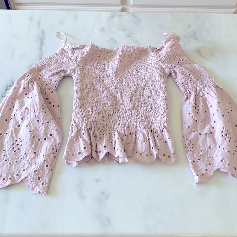 Express mauve pink long sleeve off the shoulder
